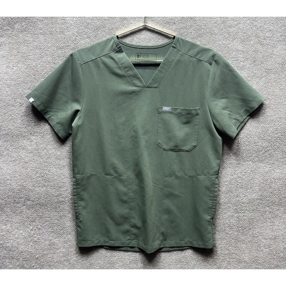 Figs Other - FIGS Technical Collection Olive Green V-Neck Scrub Top Small Mens Medical EUC